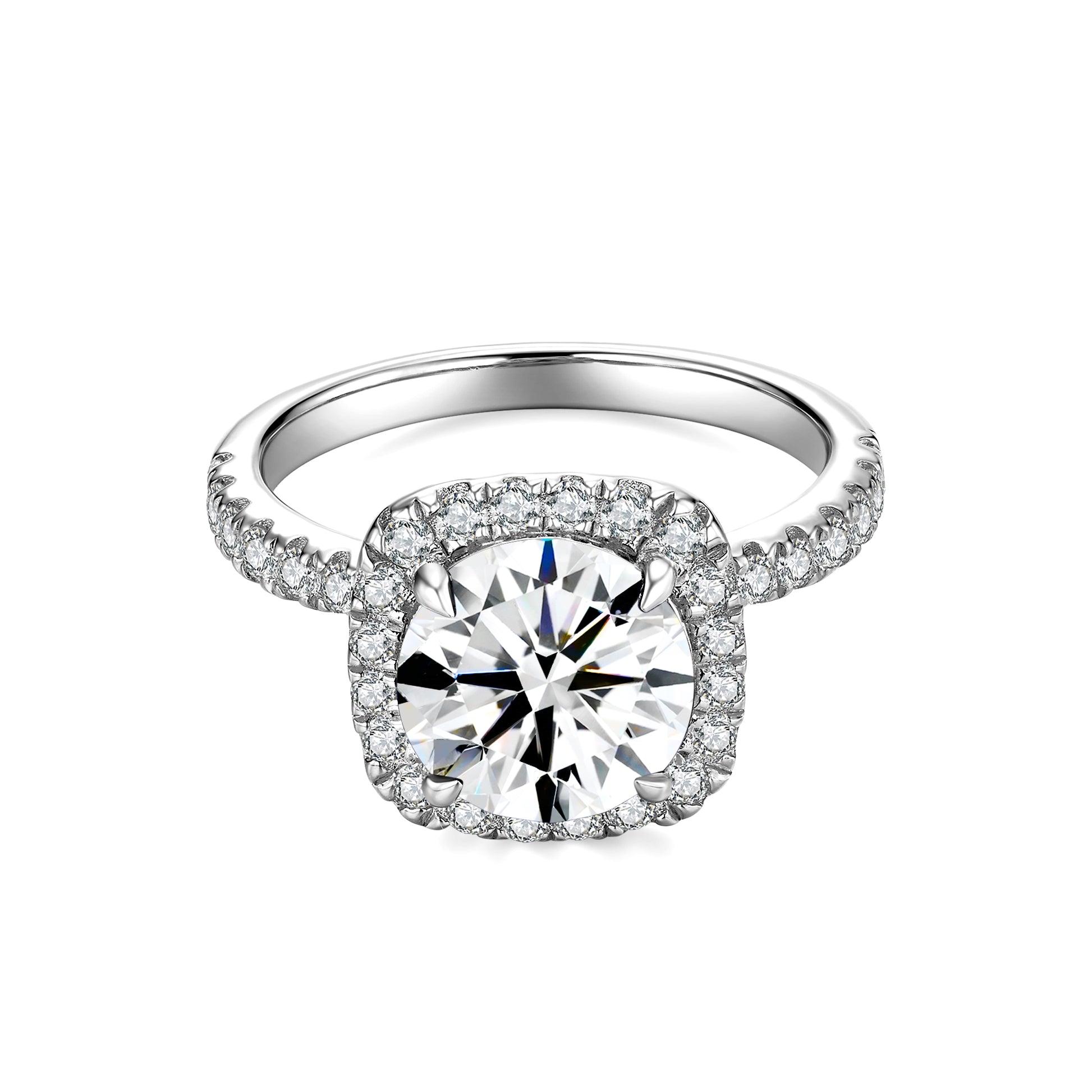 Round Halo Lab Diamond Ring with Pave Band in Platinum - Neoshine