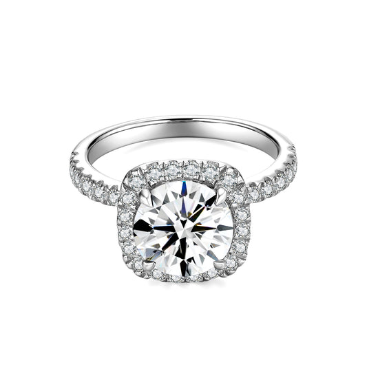 Round Halo Lab Diamond Ring with Pave Band in Platinum - Neoshine