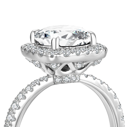 Round Halo Lab Diamond Ring with Pave Band in Platinum - Neoshine