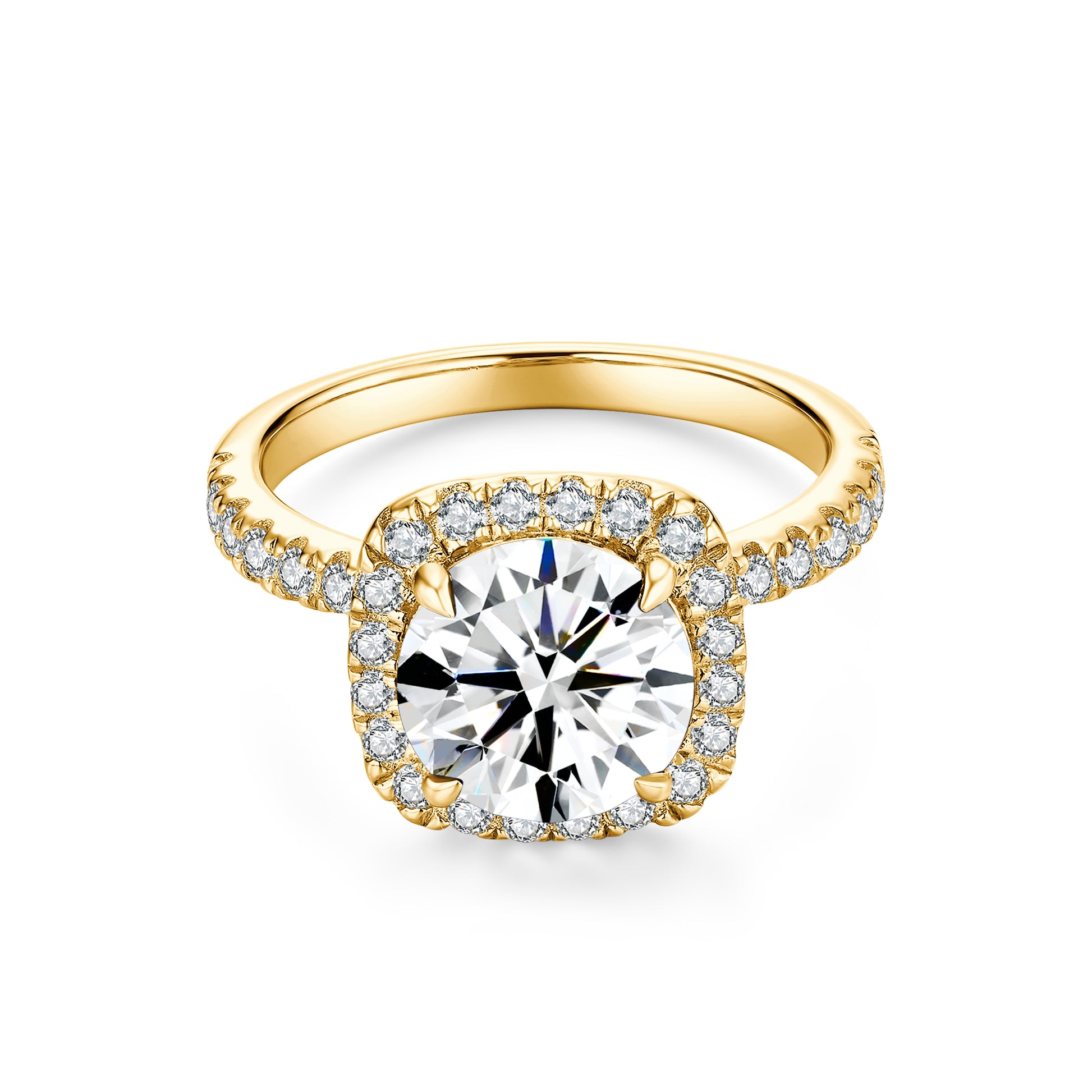 Round Halo Lab Diamond Ring with Pave Band in 18K Yellow Gold - Neoshine