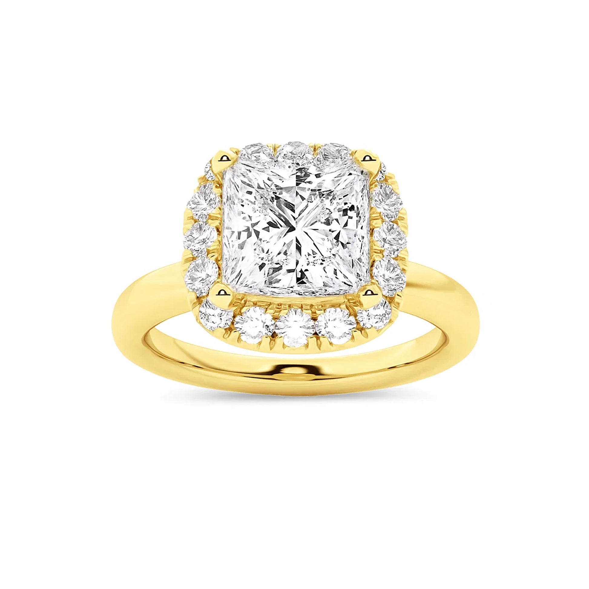 Halo Princess Lab Diamond Ring in 18K Yellow Gold 4 Prong Setting - Neoshine