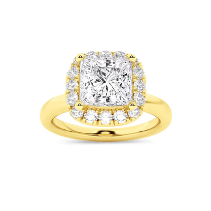 Halo Princess Lab Diamond Ring in 18K Yellow Gold 4 Prong Setting - Neoshine