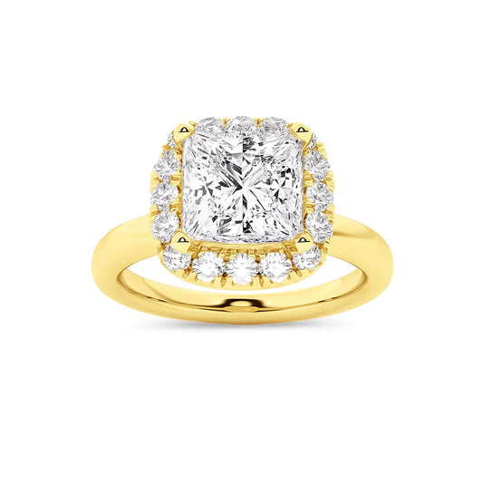 Halo Princess Lab Diamond Ring in 18K Yellow Gold 4 Prong Setting - Neoshine