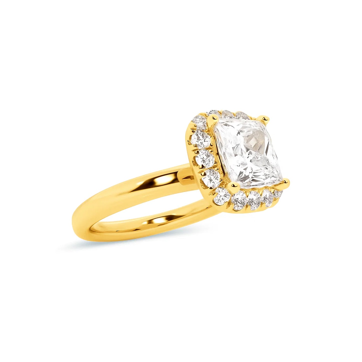 Halo Princess Lab Diamond Ring in 18K Yellow Gold 4 Prong Setting - Neoshine