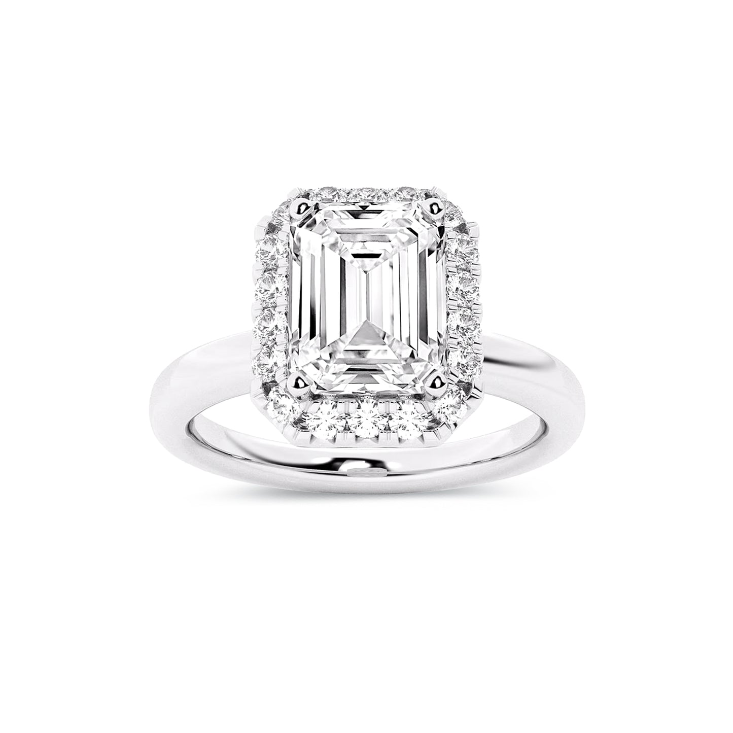 Halo Emerald Lab Diamond Ring in Platinum 4 Prong Setting - Neoshine
