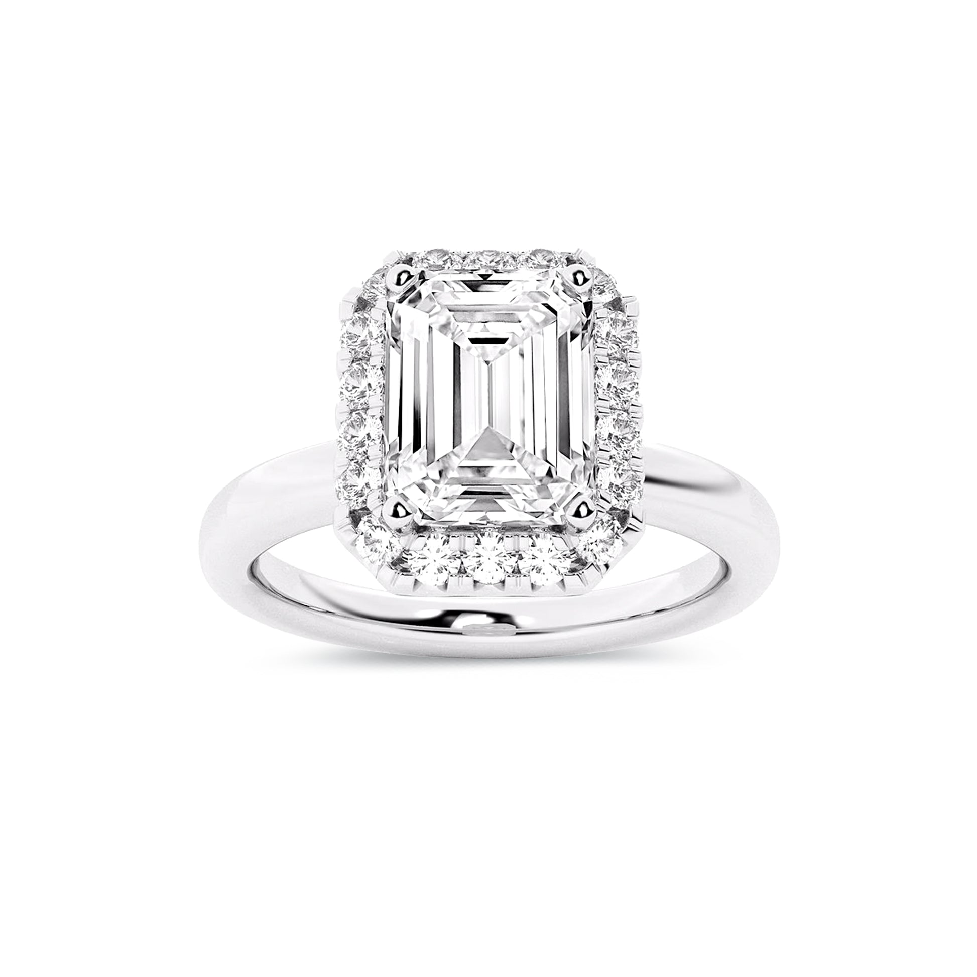 Halo Emerald Lab Diamond Ring in Platinum 4 Prong Setting - Neoshine
