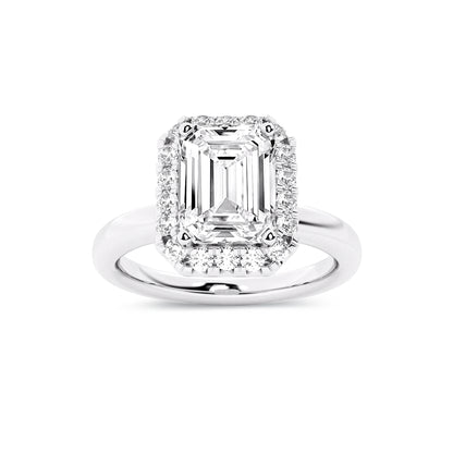 Halo Emerald Lab Diamond Ring in Platinum 4 Prong Setting - Neoshine