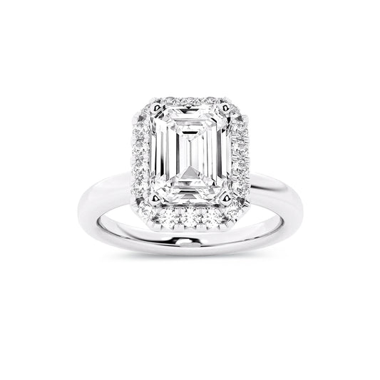 Halo Emerald Lab Diamond Ring in Platinum 4 Prong Setting - Neoshine