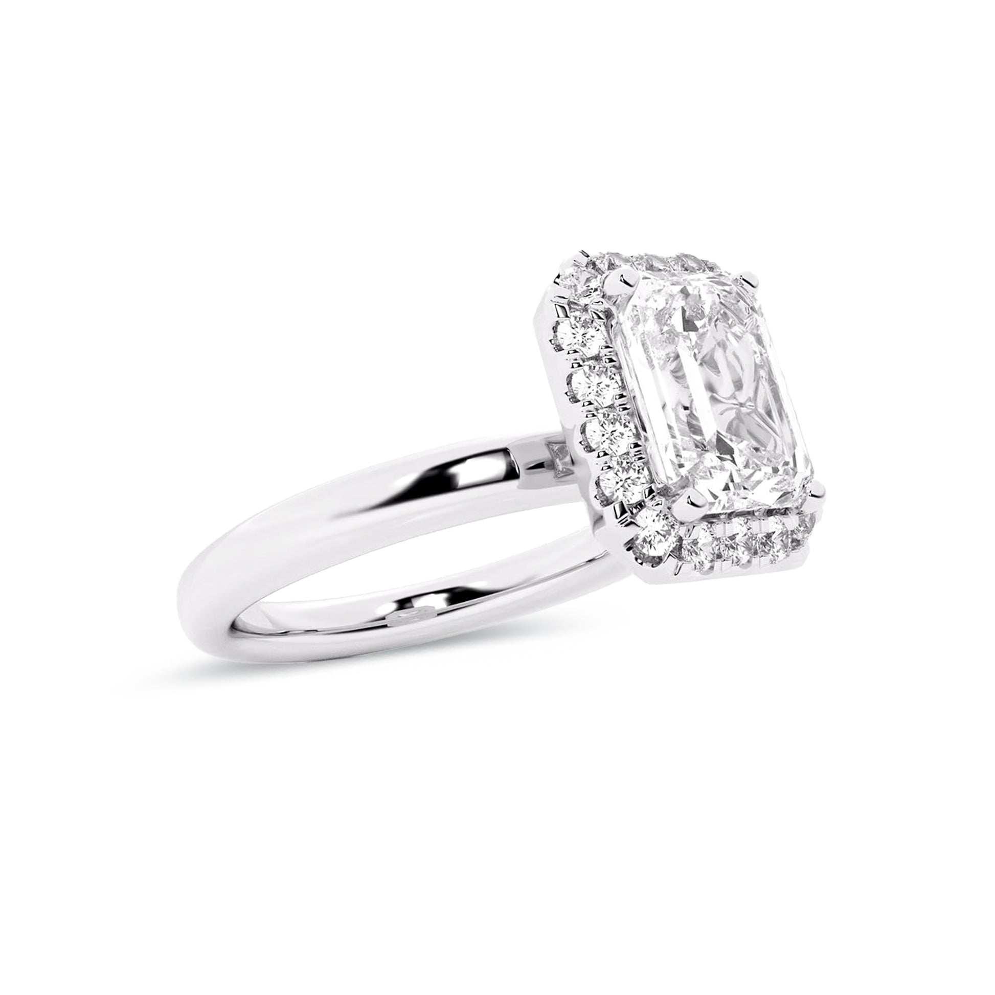 Halo Emerald Lab Diamond Ring in Platinum 4 Prong Setting - Neoshine
