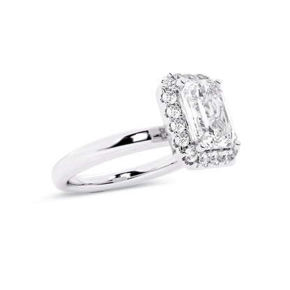 Halo Emerald Lab Diamond Ring in Platinum 4 Prong Setting - Neoshine