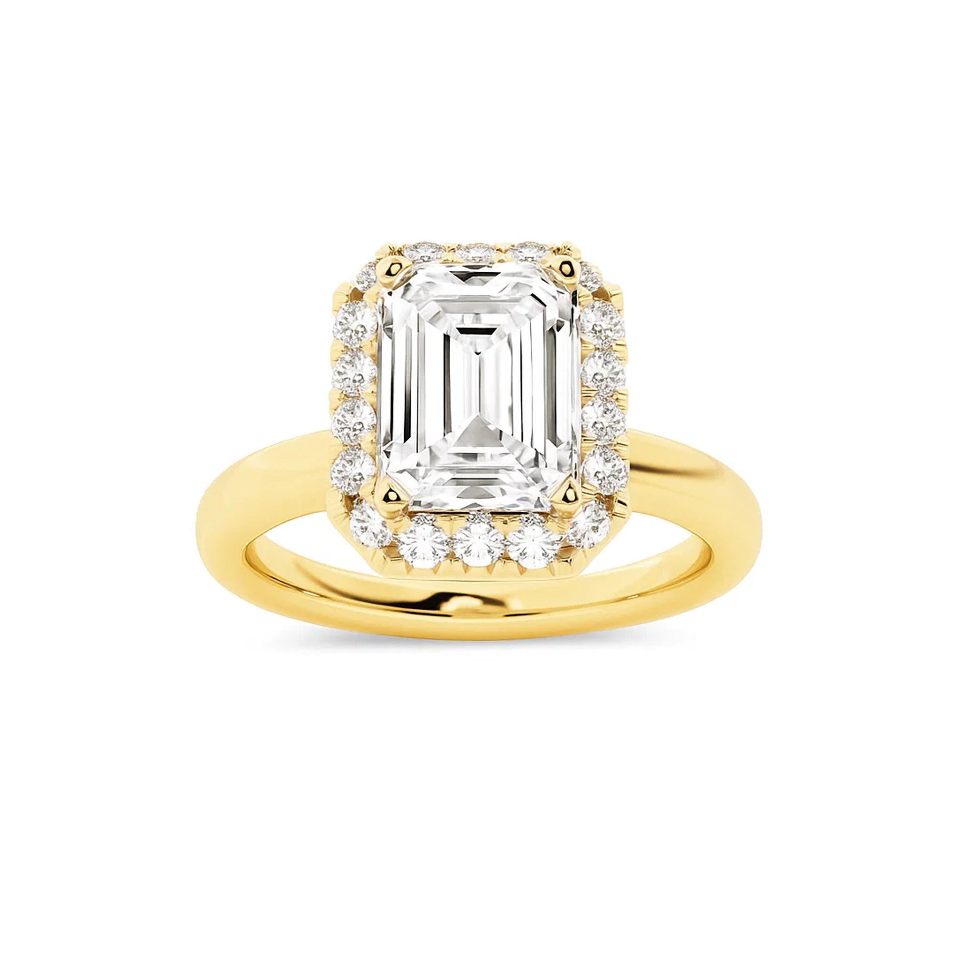 Halo Emerald Lab Diamond Ring in 18K Yellow Gold 4 Prong Setting - Neoshine