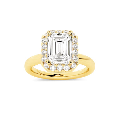 Halo Emerald Lab Diamond Ring in 18K Yellow Gold 4 Prong Setting - Neoshine