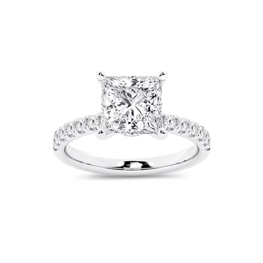 Hidden Halo Princess Lab Diamond Ring in Platinum 4 Prong Setting - Neoshine