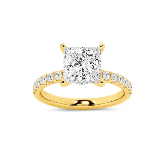 Hidden Halo Princess Lab Diamond Ring in 18K Yellow Gold 4 Prong Setting - Neoshine