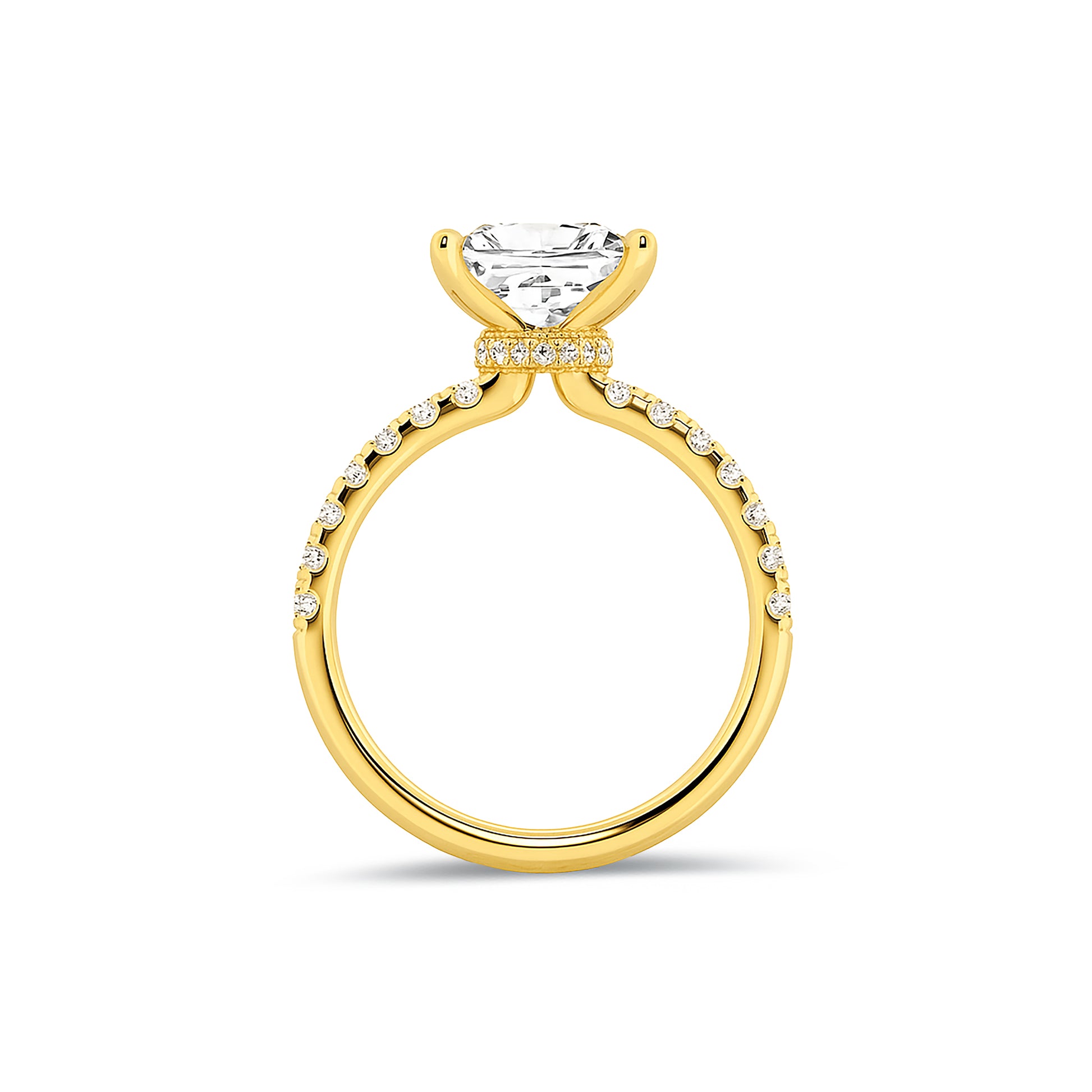 Hidden Halo Princess Lab Diamond Ring in 18K Yellow Gold 4 Prong Setting - Neoshine