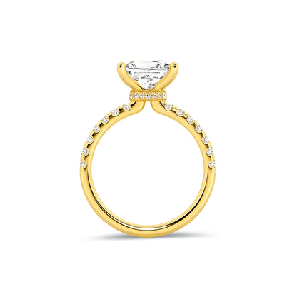 Hidden Halo Princess Lab Diamond Ring in 18K Yellow Gold 4 Prong Setting - Neoshine