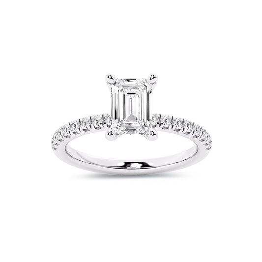 Hidden Halo Emerald Lab Diamond Ring in Platinum 4 Prong Setting - Neoshine