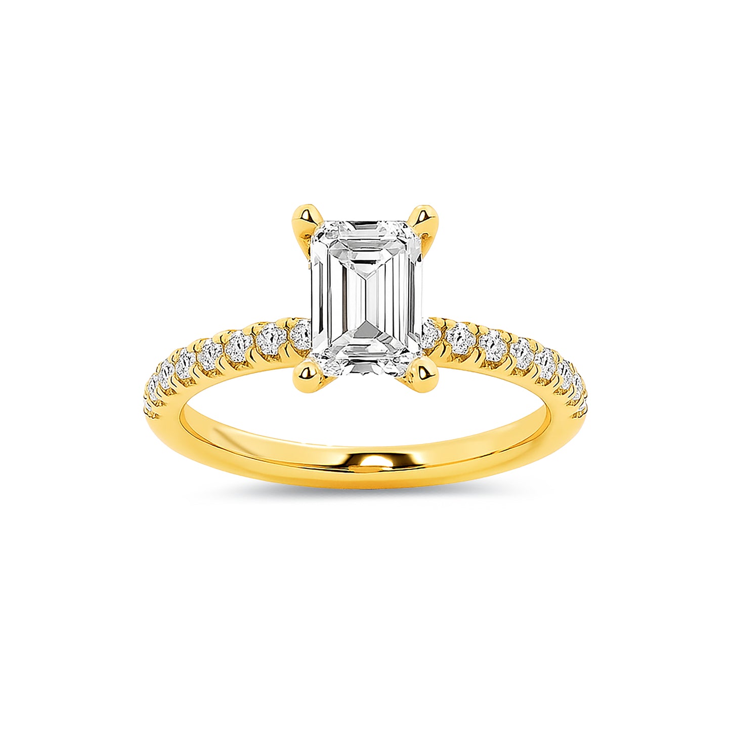 Hidden Halo Emerald Lab Diamond Ring in 18K Yellow Gold 4 Prong Setting - Neoshine