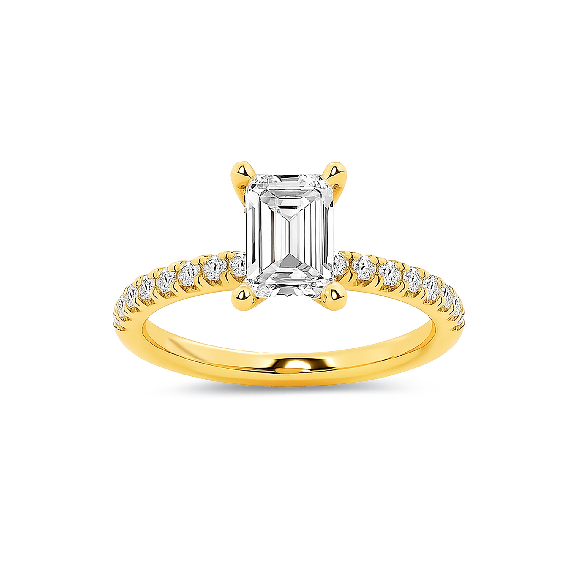 Hidden Halo Emerald Lab Diamond Ring in 18K Yellow Gold 4 Prong Setting - Neoshine
