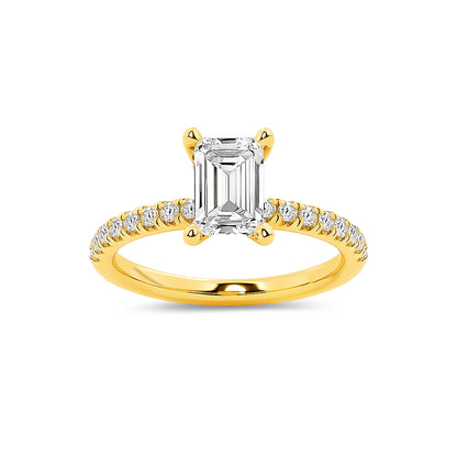 Hidden Halo Emerald Lab Diamond Ring in 18K Yellow Gold 4 Prong Setting - Neoshine