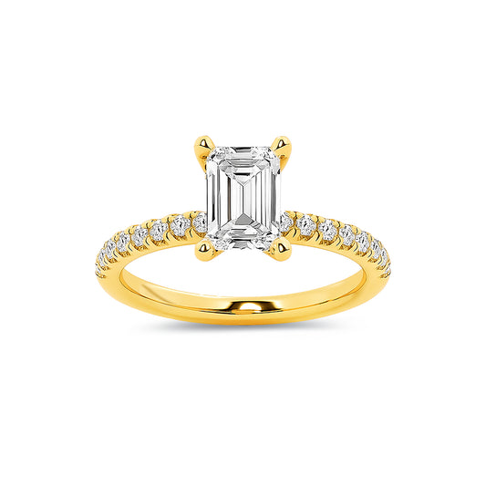 Hidden Halo Emerald Lab Diamond Ring in 18K Yellow Gold 4 Prong Setting - Neoshine