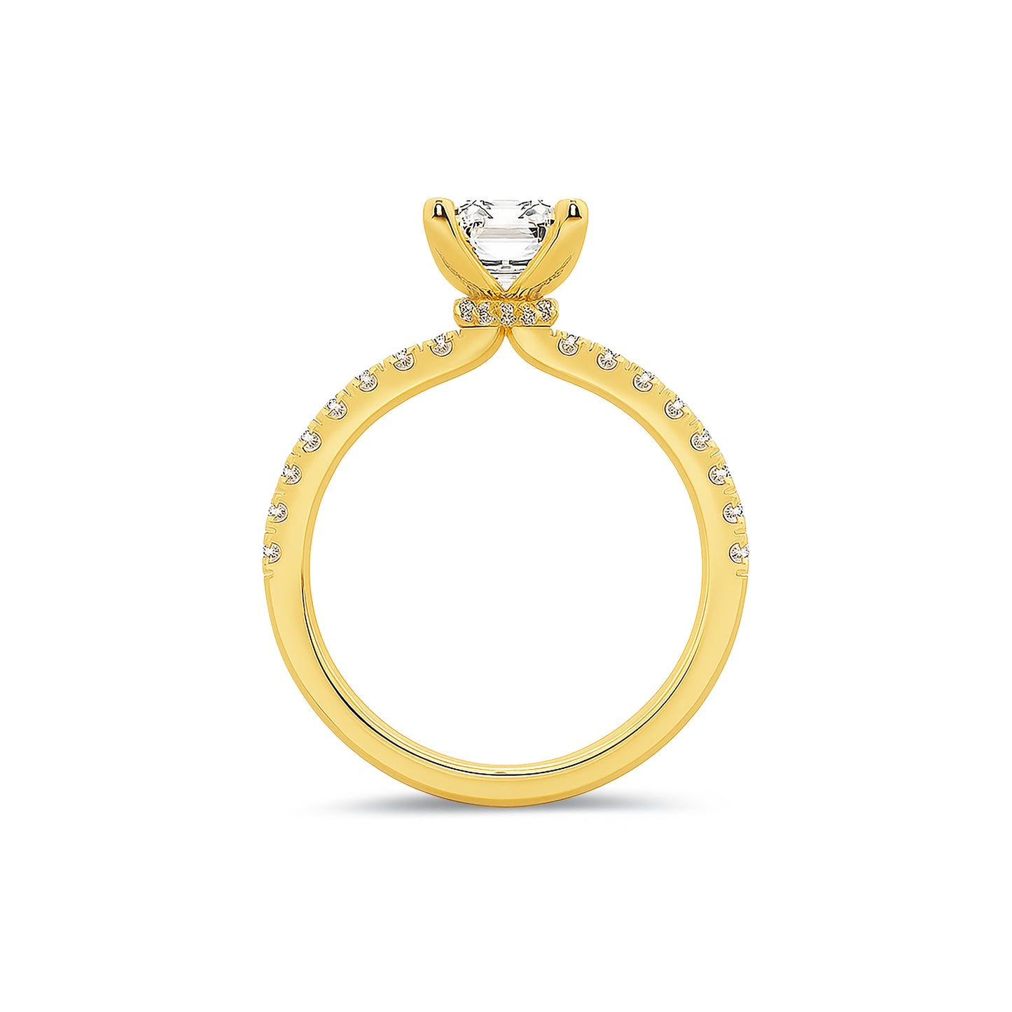 Hidden Halo Emerald Lab Diamond Ring in 18K Yellow Gold 4 Prong Setting - Neoshine