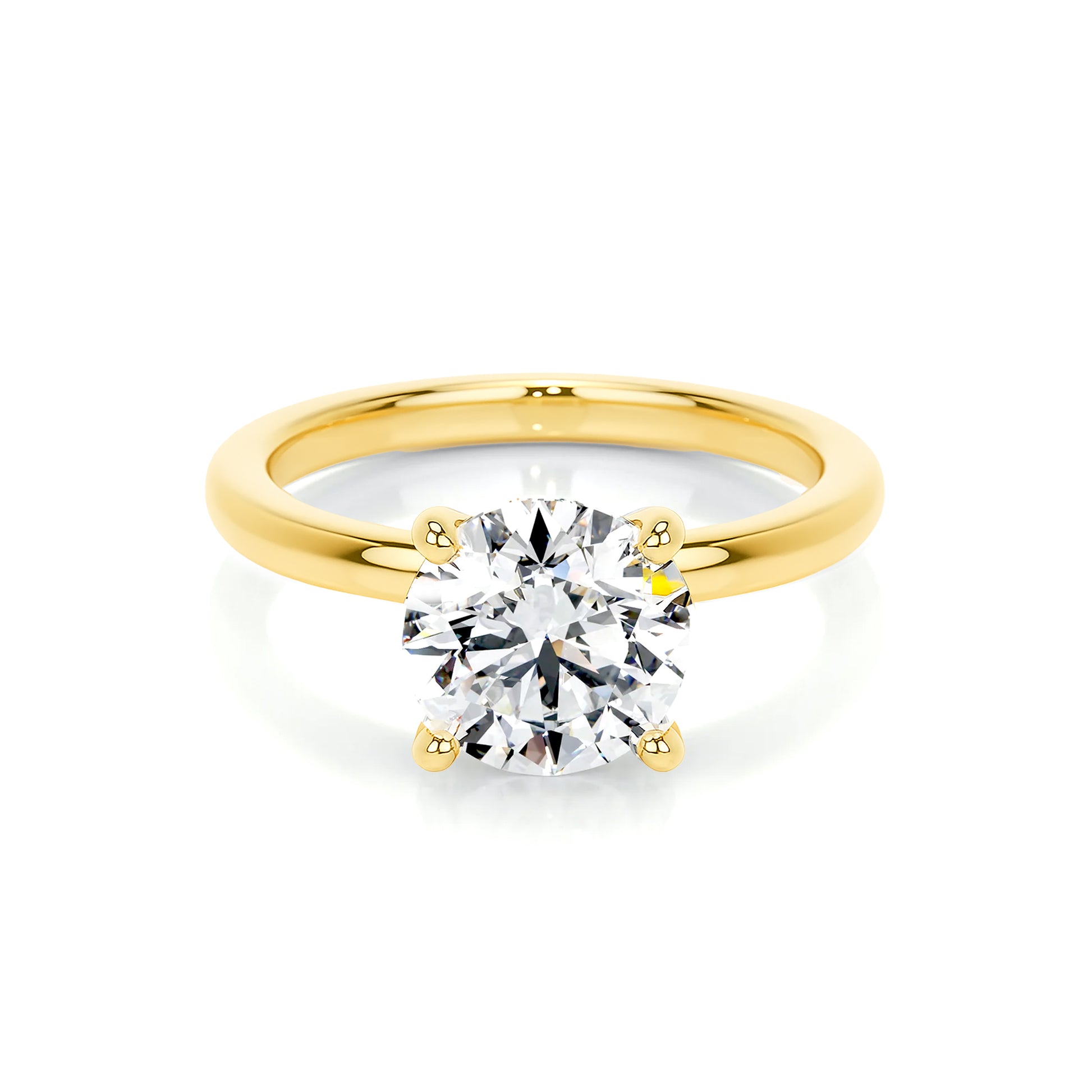 Hidden Halo Round Lab Diamond Ring in 18K Yellow Gold 4 Prong Setting - Neoshine