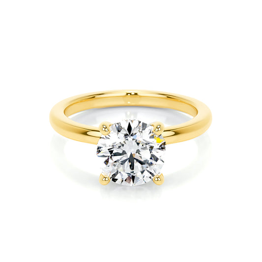 Hidden Halo Round Lab Diamond Ring in 18K Yellow Gold 4 Prong Setting - Neoshine