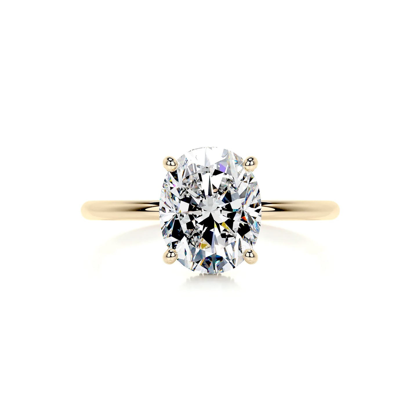 Hidden Halo Oval Lab Diamond Ring in 18K Yellow Gold 4 Prong Setting - Neoshine
