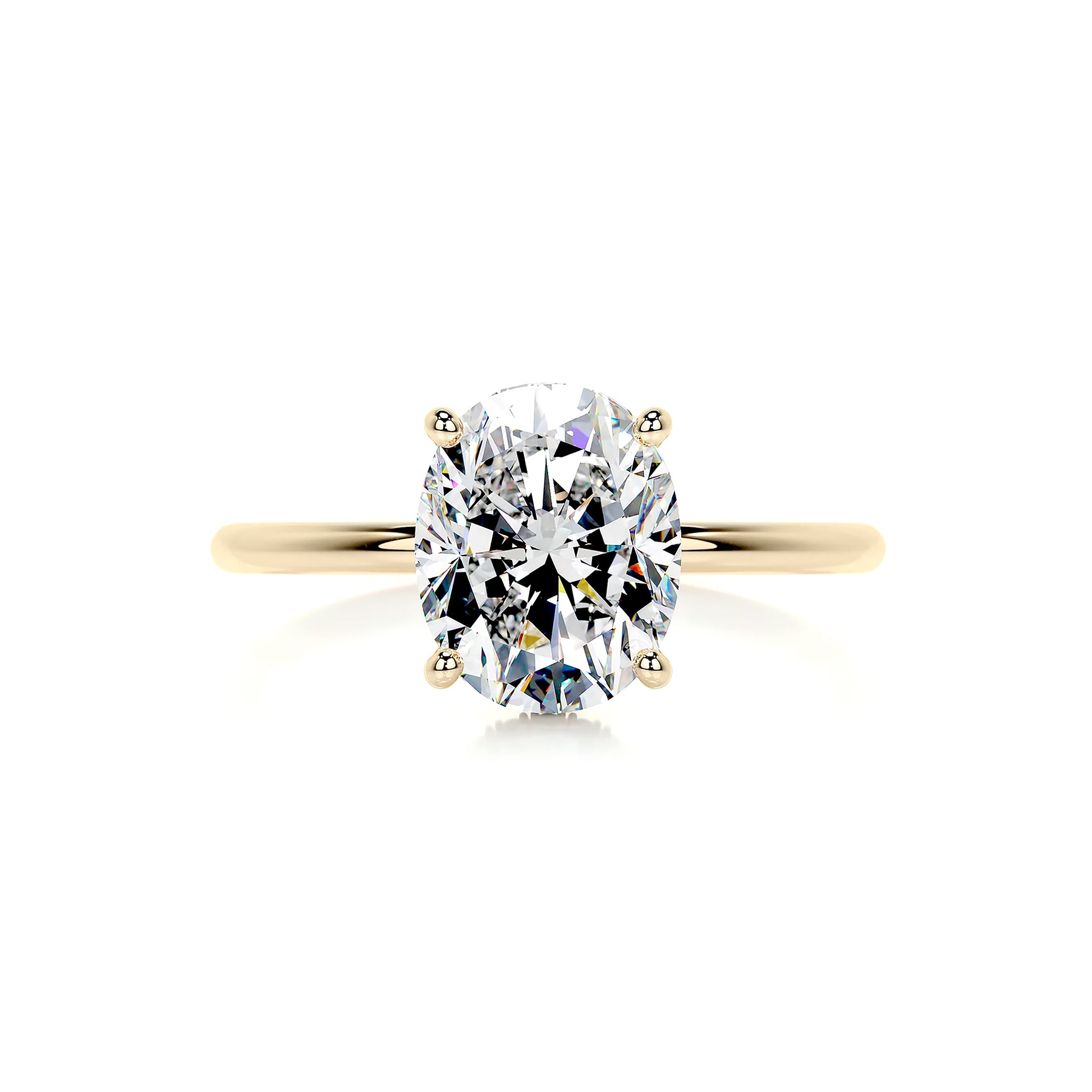 Hidden Halo Oval Lab Diamond Ring in 18K Yellow Gold 4 Prong Setting - Neoshine