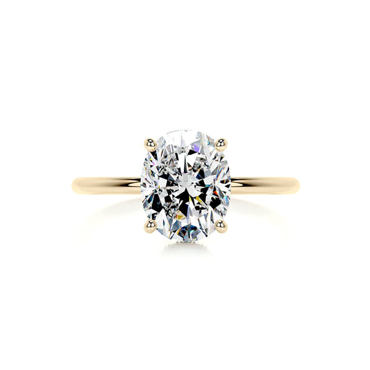 Hidden Halo Oval Lab Diamond Ring in 18K Yellow Gold 4 Prong Setting - Neoshine