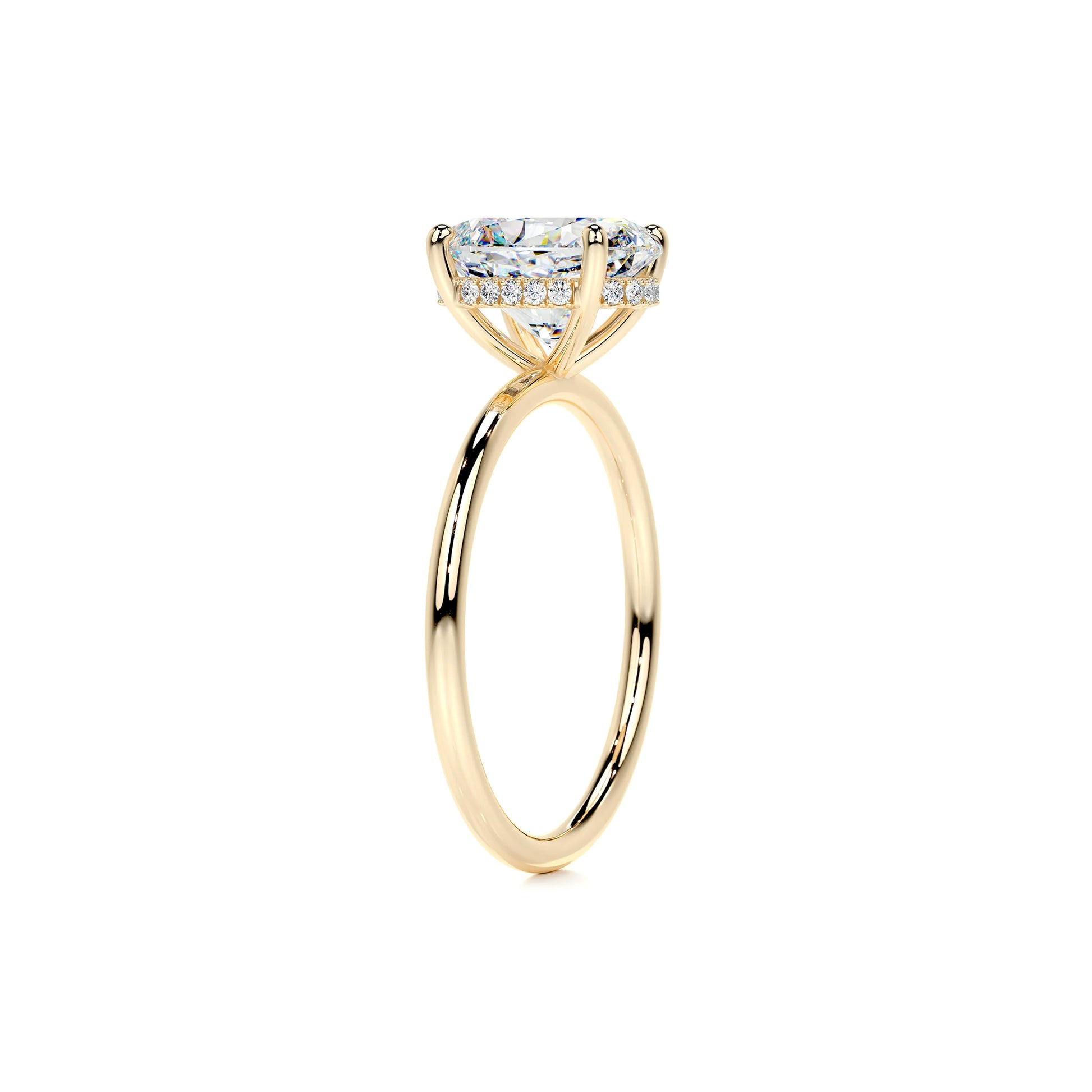 Hidden Halo Oval Lab Diamond Ring in 18K Yellow Gold 4 Prong Setting - Neoshine