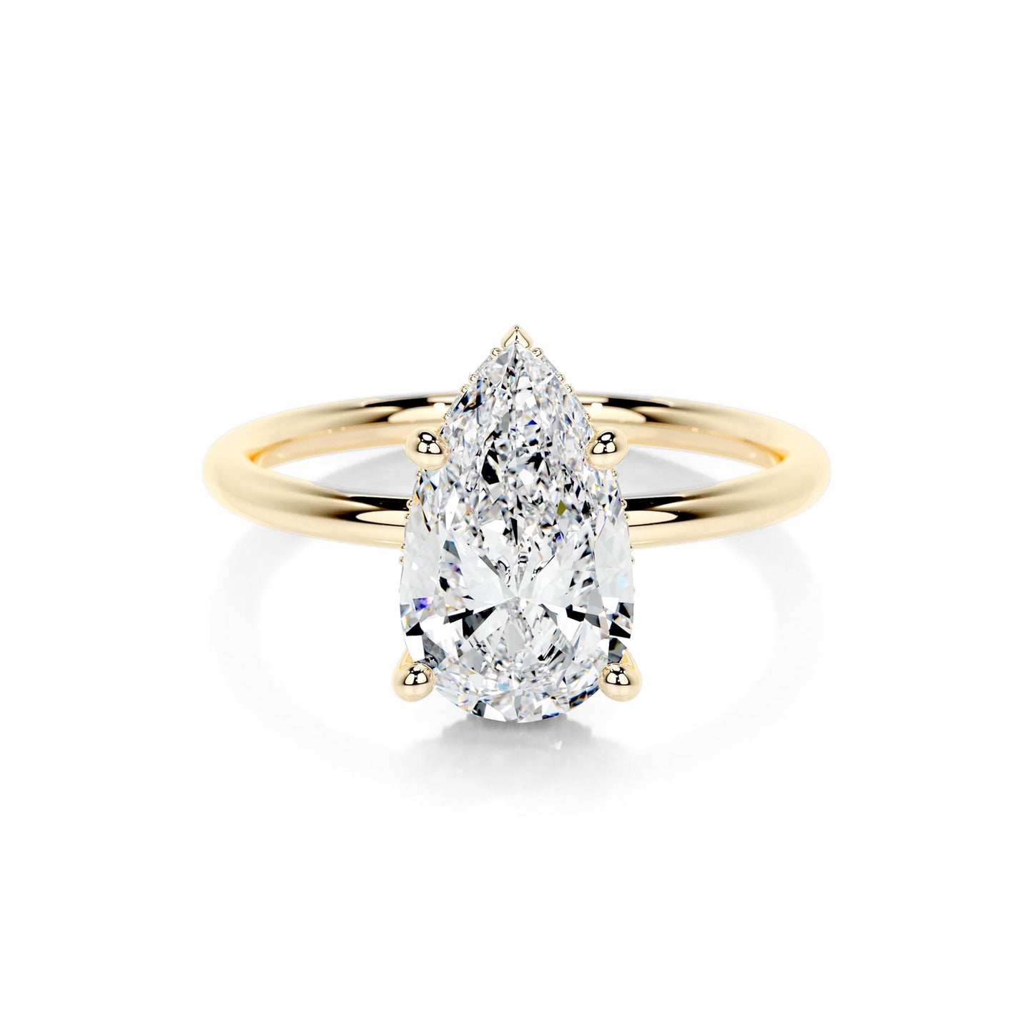 Hidden Halo Pear Lab Diamond Ring in 18K Yellow Gold Setting - Neoshine