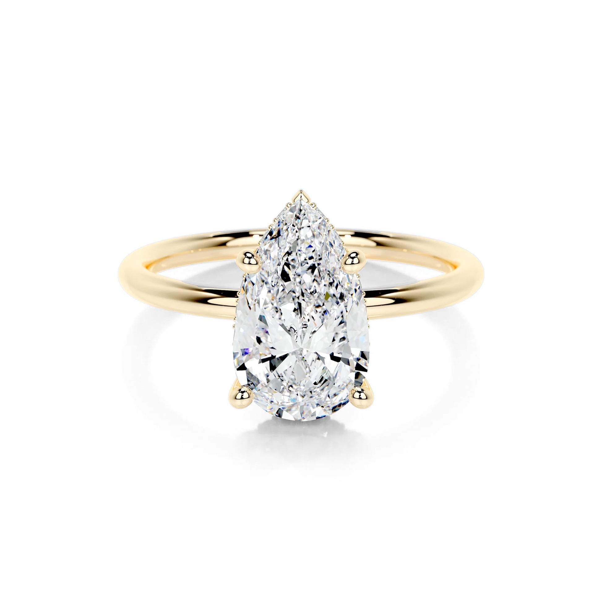 Hidden Halo Pear Lab Diamond Ring in 18K Yellow Gold Setting - Neoshine