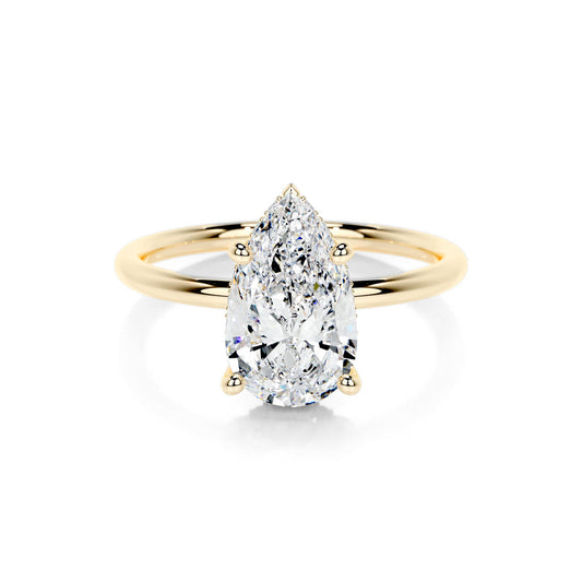 Hidden Halo Pear Lab Diamond Ring in 18K Yellow Gold Setting - Neoshine