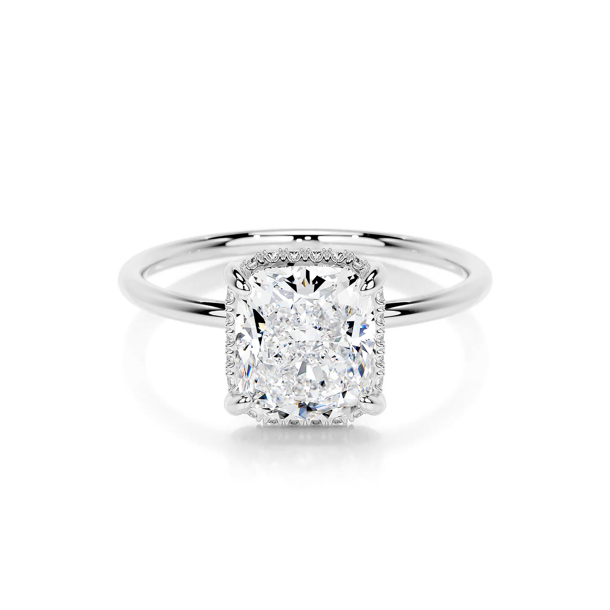 Hidden Halo Cushion Lab Diamond Ring in Platinum 4 Prong Setting - Neoshine