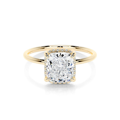 Hidden Halo Cushion Lab Diamond Ring in 18K Yellow Gold 4 Prong Setting - Neoshine