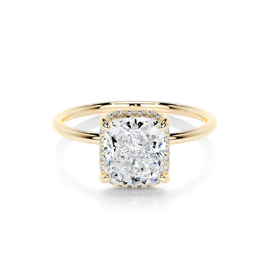 Hidden Halo Cushion Lab Diamond Ring in 18K Yellow Gold 4 Prong Setting - Neoshine