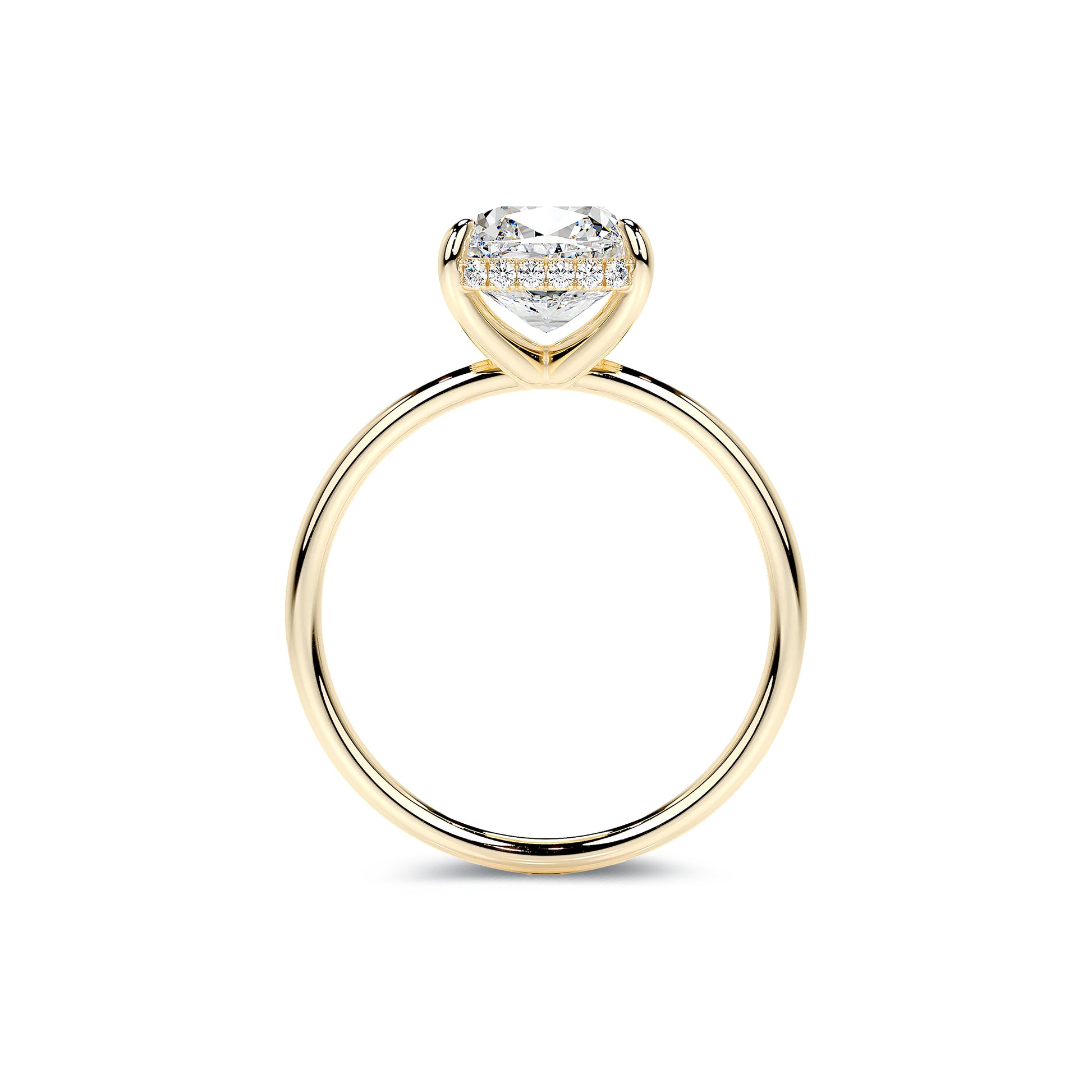 Hidden Halo Cushion Lab Diamond Ring in 18K Yellow Gold 4 Prong Setting - Neoshine