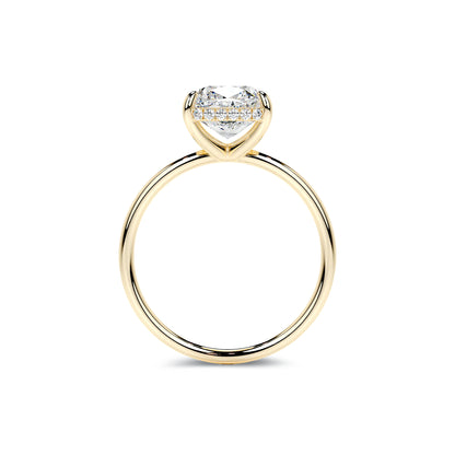 Hidden Halo Cushion Lab Diamond Ring in 18K Yellow Gold 4 Prong Setting - Neoshine