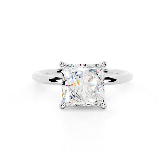 Hidden Halo Princess Lab Diamond Ring in 14K White Gold 4 Prong Setting - Neoshine