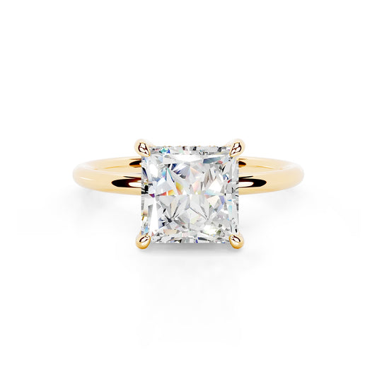 Hidden Halo Princess Lab Diamond Ring in 14K Yellow Gold 4 Prong Setting - Neoshine