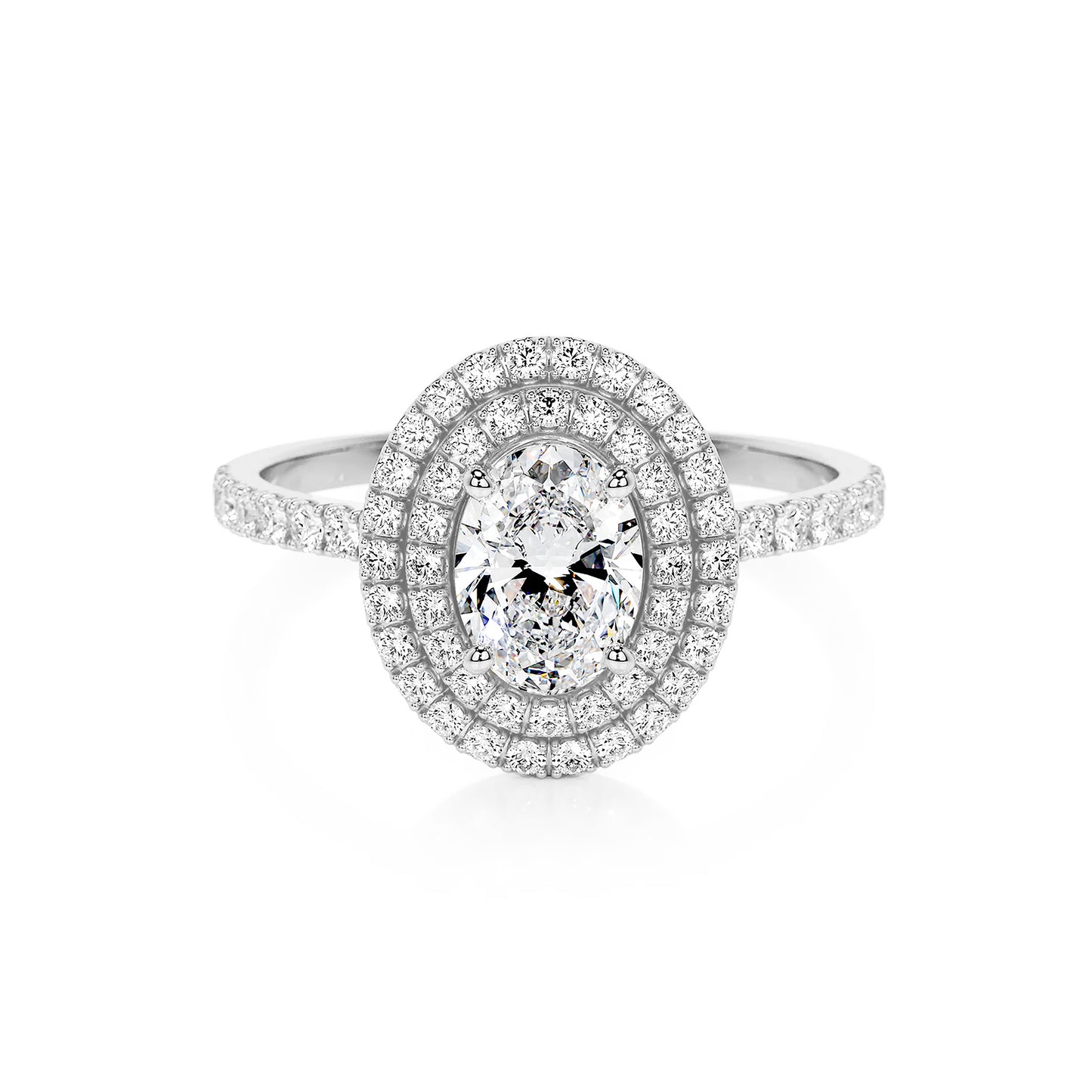 Double Halo Oval Lab Diamond Ring in Platinum 4 Prong Setting - Neoshine