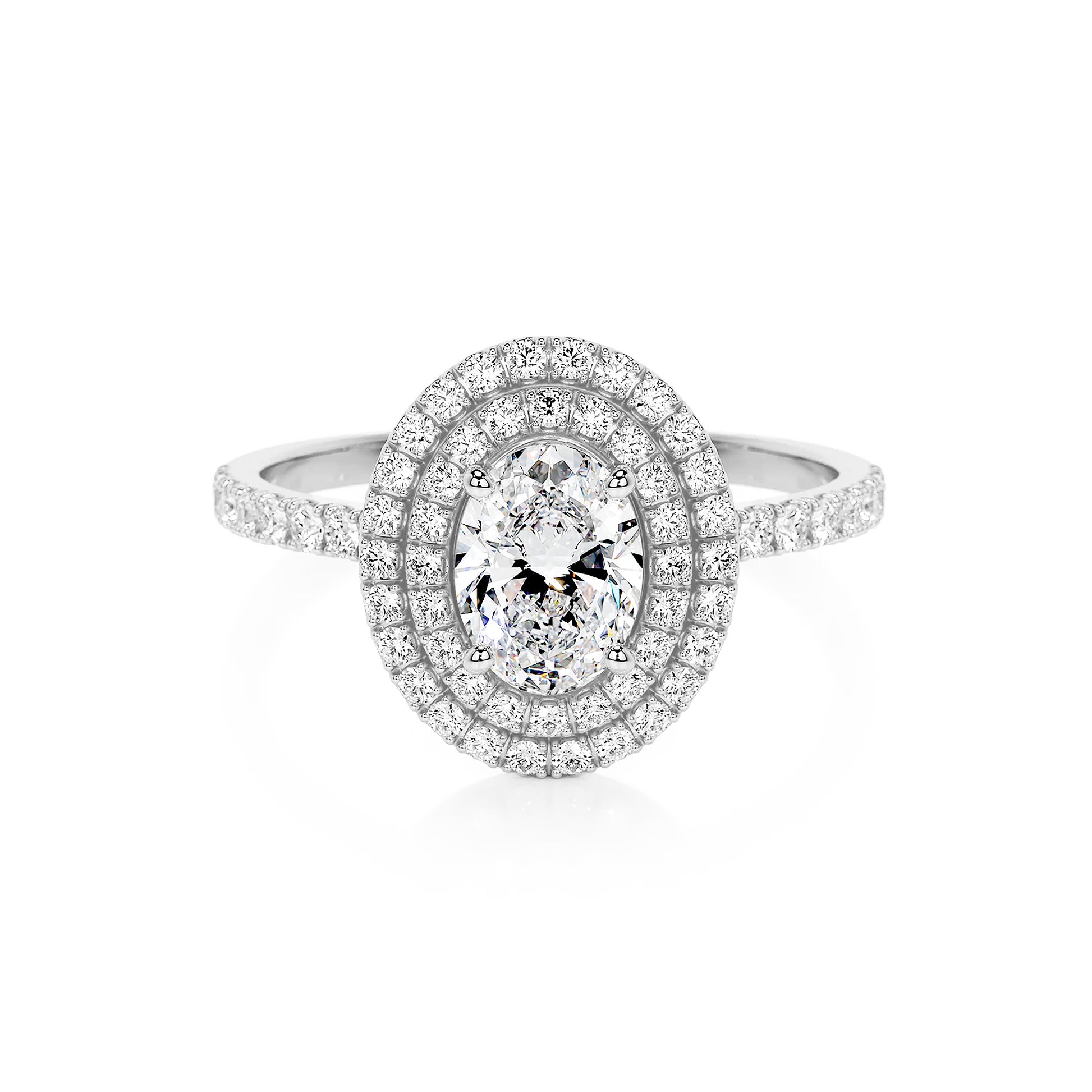 Double Halo Oval Lab Diamond Ring in Platinum 4 Prong Setting - Neoshine