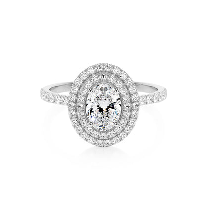 Double Halo Oval Lab Diamond Ring in Platinum 4 Prong Setting - Neoshine