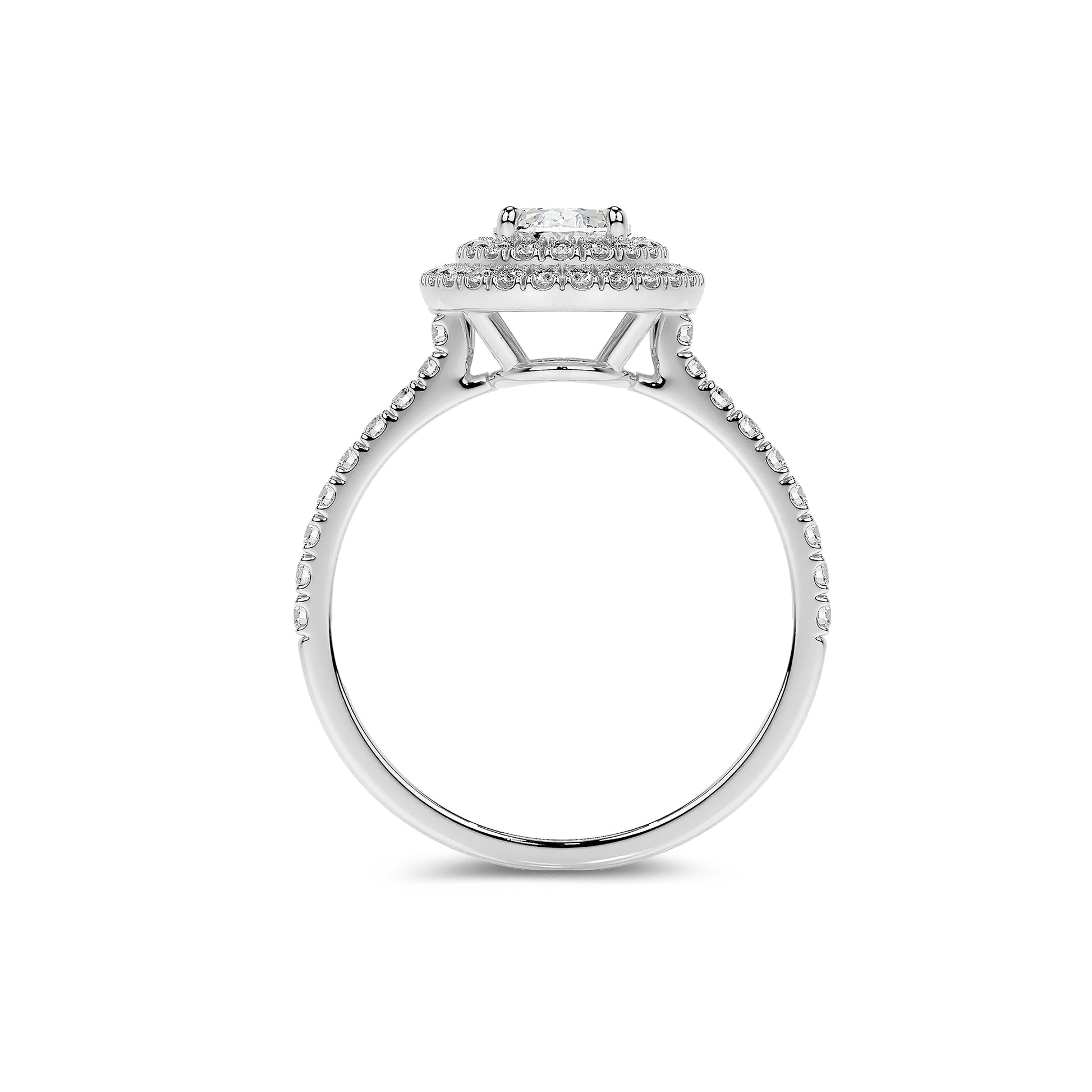 Double Halo Oval Lab Diamond Ring in Platinum 4 Prong Setting - Neoshine