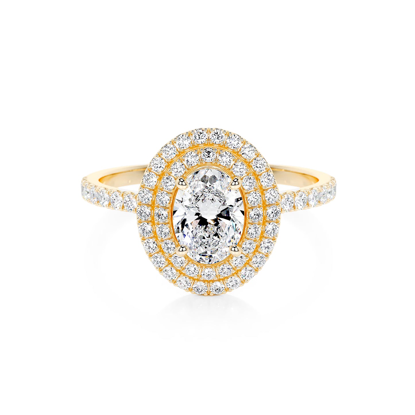 Double Halo Oval Lab Diamond Ring in 18K Yellow Gold 4 Prong Setting - Neoshine