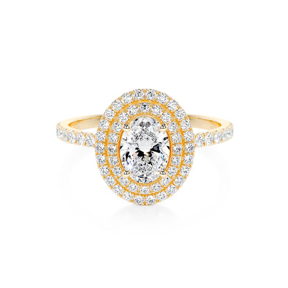 Double Halo Oval Lab Diamond Ring in 18K Yellow Gold 4 Prong Setting - Neoshine