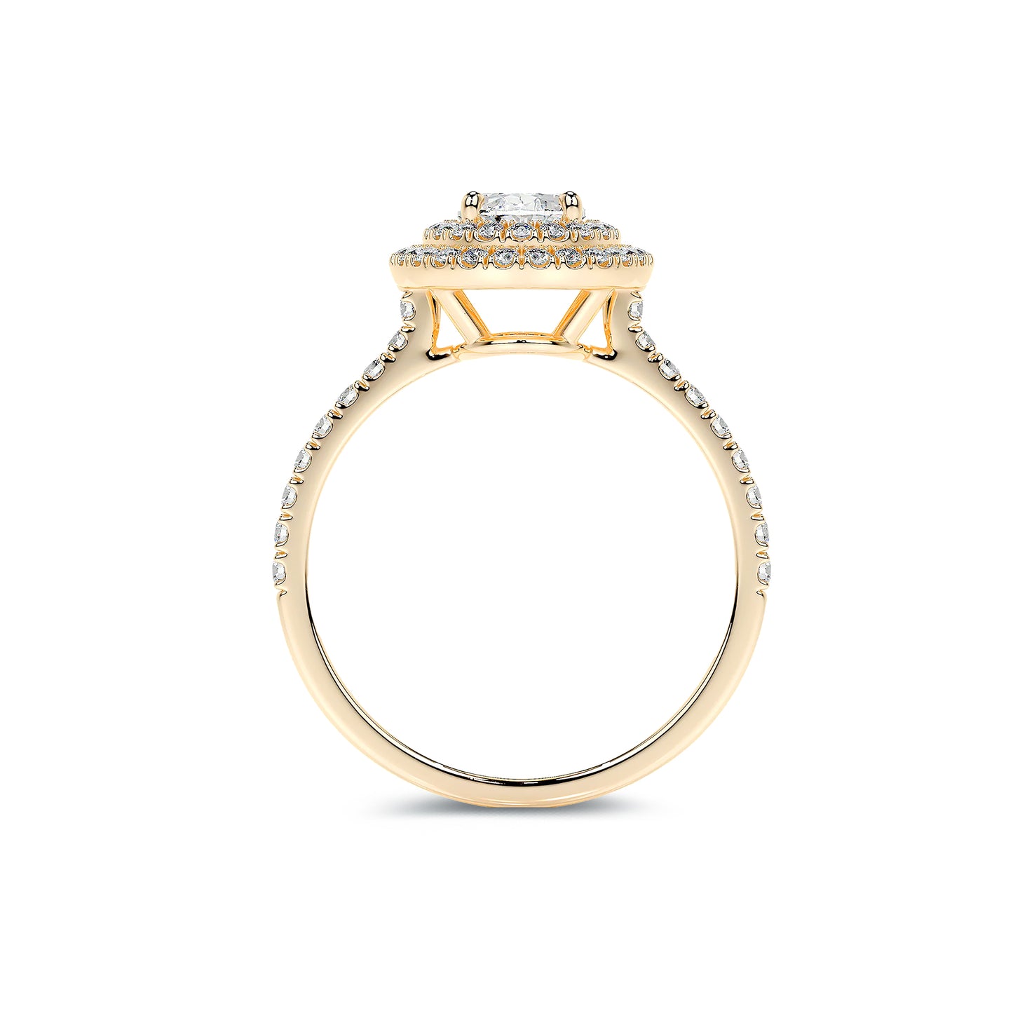 Double Halo Oval Lab Diamond Ring in 18K Yellow Gold 4 Prong Setting - Neoshine