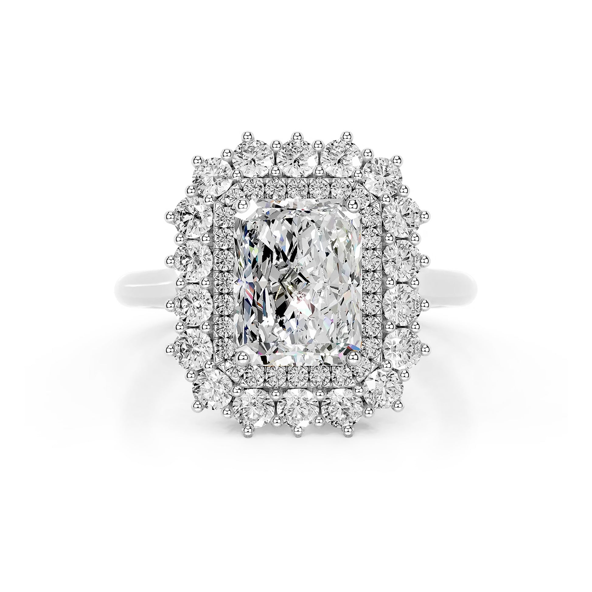 Double Halo Radiant Lab Diamond Ring in Platinum 4 Prong Setting - Neoshine